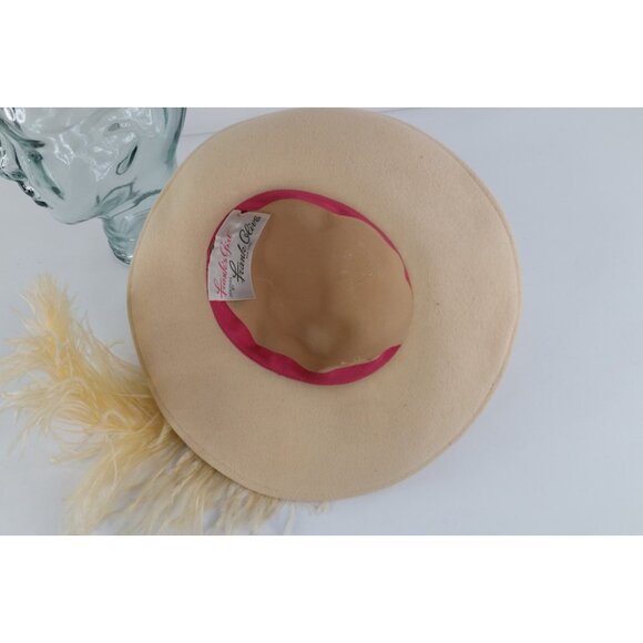 Vintage 60s Streetwear Wool Felt Ostrich Plume Feather Wide Brim Hat Womens 23\